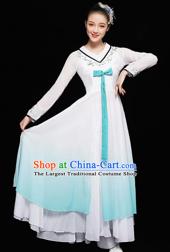 Chinese Jiangnan Umbrella Dance White Dress Traditional Fan Dance Costumes Classical Dance Clothing