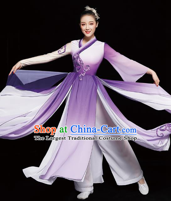 Chinese Classical Dance Clothing Jasmine Dance Purple Dress Traditional Umbrella Dance Costumes