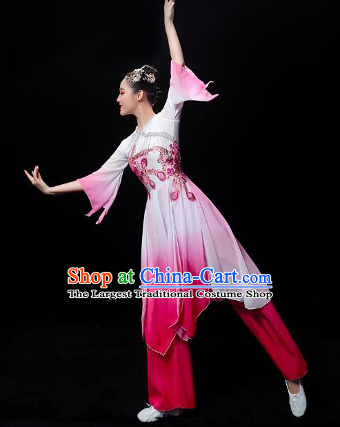 Chinese Jasmine Dance Dress Traditional Umbrella Dance Rosy Outfits Classical Dance Clothing