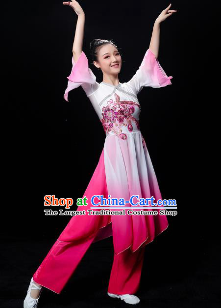 Chinese Jasmine Dance Dress Traditional Umbrella Dance Rosy Outfits Classical Dance Clothing