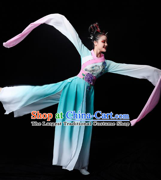 Chinese Water Sleeve Dance Blue Dress Traditional Court Dance Outfits Classical Dance Cai Wei Clothing