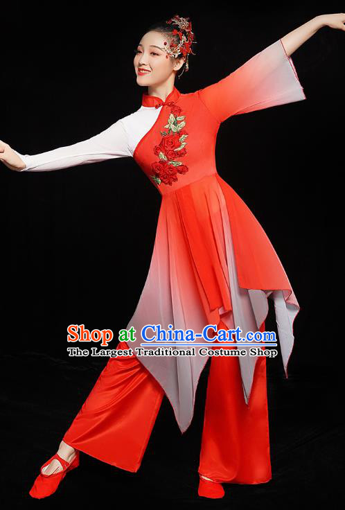 China Woman Yangge Dance Costume Yangko Dance Stage Performance Red Uniforms Folk Dance Clothing