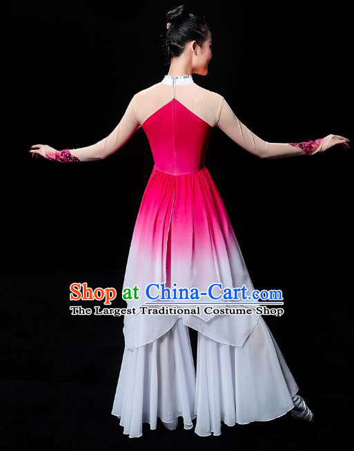 Chinese Traditional Lotus Dance Rosy Outfits Classical Dance Clothing Umbrella Dance Performance Dress