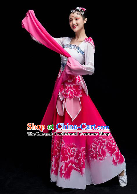 Chinese Traditional Umbrella Dance Outfits Classical Dance Clothing Wide Sleeve Dance Performance Rosy Dress