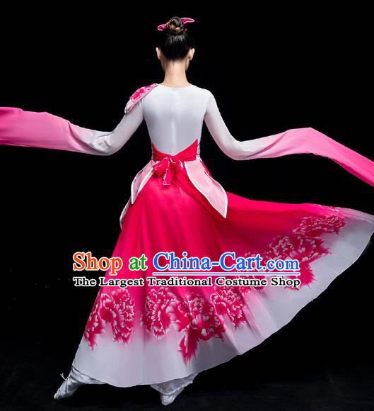 Chinese Traditional Umbrella Dance Outfits Classical Dance Clothing Wide Sleeve Dance Performance Rosy Dress