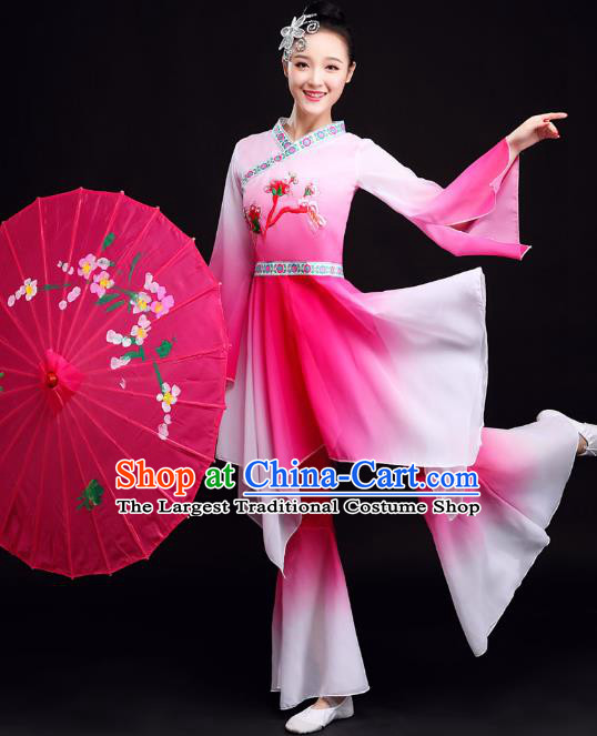 Chinese Traditional Umbrella Dance Rosy Outfits Classical Dance Clothing Female Solo Dance Performance Dress