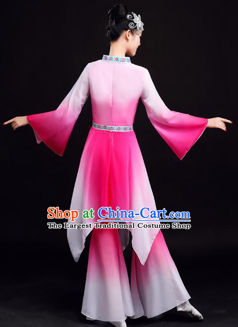 Chinese Traditional Umbrella Dance Rosy Outfits Classical Dance Clothing Female Solo Dance Performance Dress