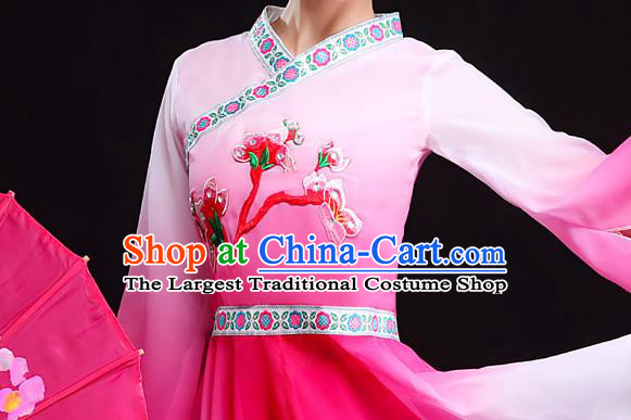 Chinese Traditional Umbrella Dance Rosy Outfits Classical Dance Clothing Female Solo Dance Performance Dress