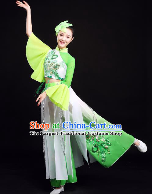 China Yangko Dance Mandarin Sleeve Green Uniforms Folk Dance Clothing Fan Dance Group Dance Costume