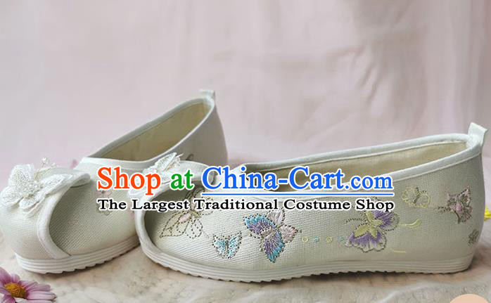 Chinese Traditional Embroidered Light Green Cloth Shoes Classical Hanfu Butterfly Shoes National Folk Dance Shoes