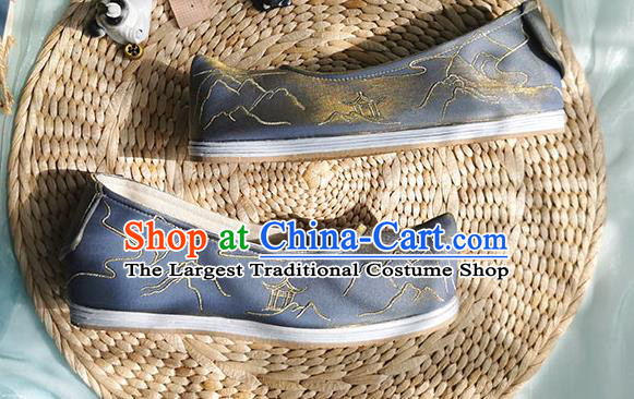 Chinese Traditional Embroidered Shoes Grey Cloth Shoes Ancient Swordsman Shoes