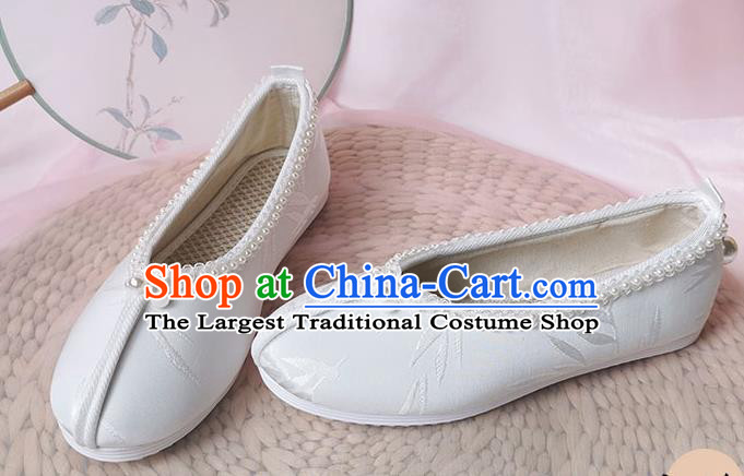 China Traditional Song Dynasty Hanfu Shoes Ancient Palace Lady Shoes Classical White Cloth Shoes