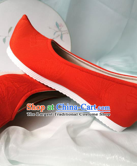 China Classical Red Cloth Shoes Traditional Ming Dynasty Wedding Shoes Ancient Bride Hanfu Shoes