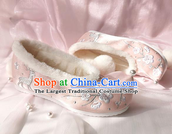 China Ancient Princess Shoes Classical Cloth Shoes Traditional Hanfu Pink Embroidered Shoes