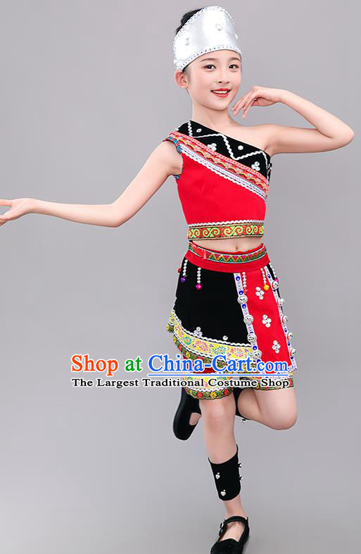 Chinese Children Day Performance Costumes Tujia Ethnic Folk Dance Clothing