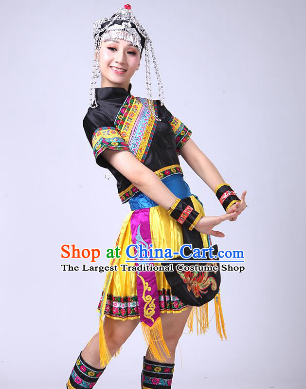 China Yunnan Ethnic Performance Outfits Yao Minority Dress She Nationality Folk Dance Clothing and Headdress