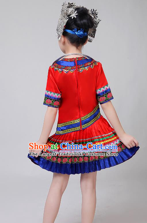 Chinese Yi Nationality Girl Festival Costumes Tujia Ethnic Stage Performance Red Short Dress Outfits