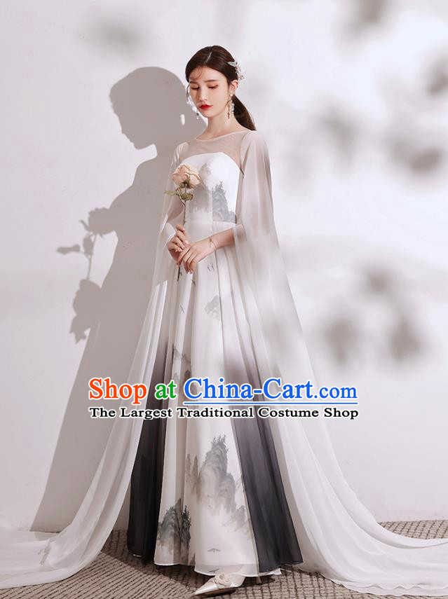 China Stage Show Ink Painting Full Dress Chorus Group Performance Costumes Annual Meeting Compere Clothing