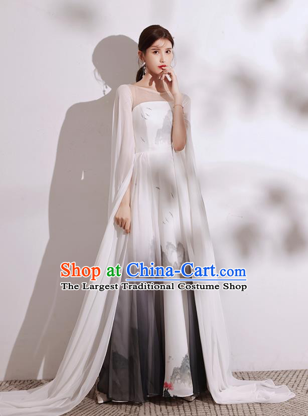 China Stage Show Ink Painting Full Dress Chorus Group Performance Costumes Annual Meeting Compere Clothing