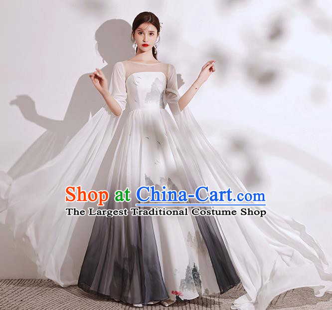 China Stage Show Ink Painting Full Dress Chorus Group Performance Costumes Annual Meeting Compere Clothing