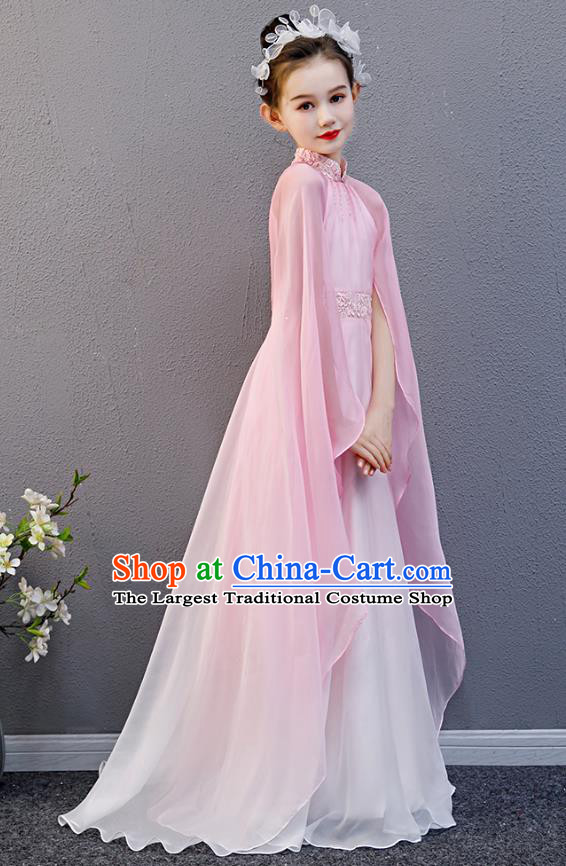 Top Grade Girl Chorus Group Fashion Catwalks Pink Cape Full Dress Children Day Stage Performance Costume