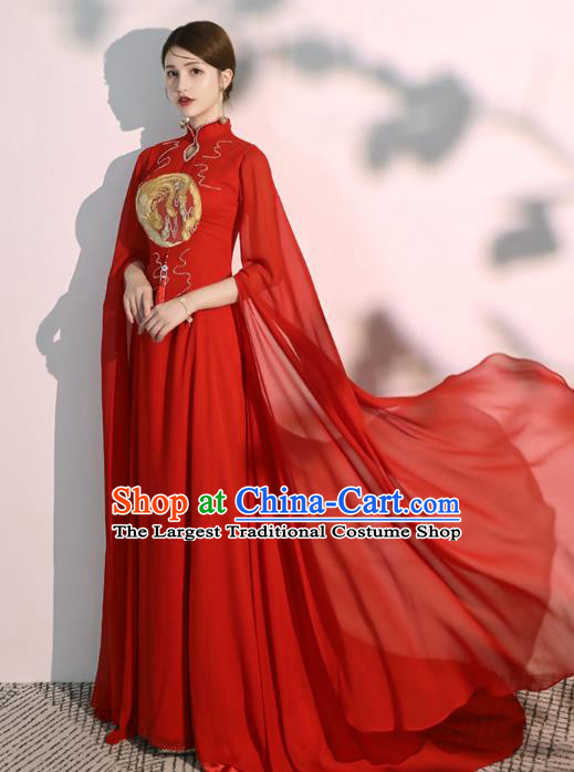 China Stage Show Red Full Dress Classical Dance Costume Catwalks Woman Clothing