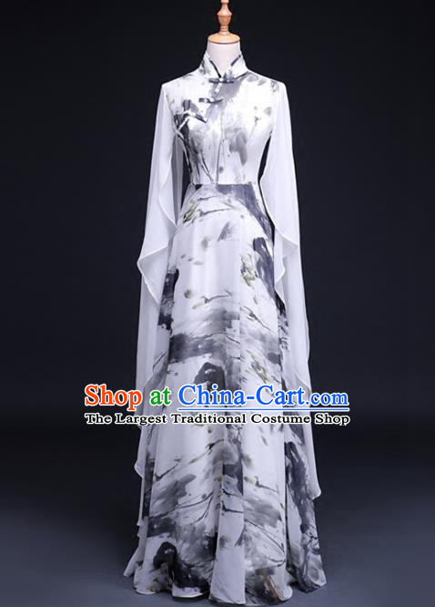 China Woman Classical Dance Costume Catwalks Performance Clothing Ink Painting Full Dress