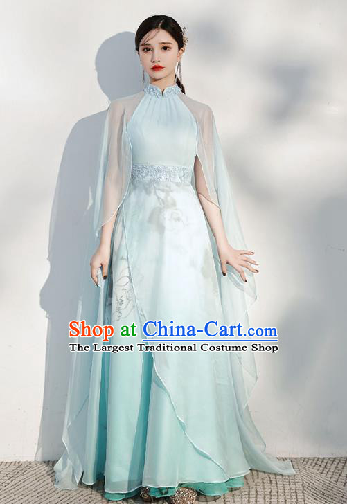 China Annual Meeting Compere Clothing Modern Dance Light Green Full Dress Woman Chorus Costume