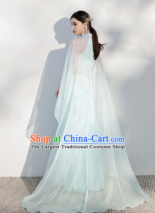 China Annual Meeting Compere Clothing Modern Dance Light Green Full Dress Woman Chorus Costume