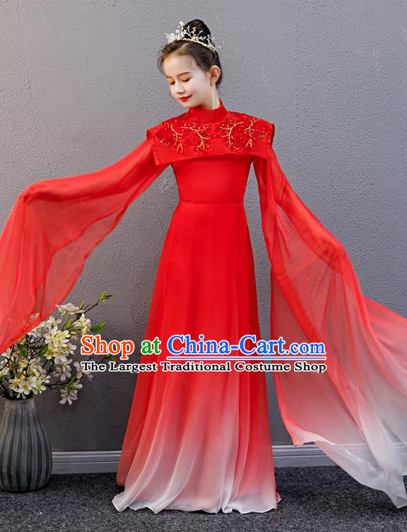 Top Grade Children Day Stage Show Costume Girl Chorus Group Fashion Catwalks Red Full Dress