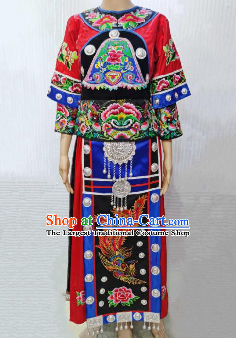 China Tujia Nationality Clothing Guizhou Minority Costumes Dong Ethnic Wedding Dress Outfits