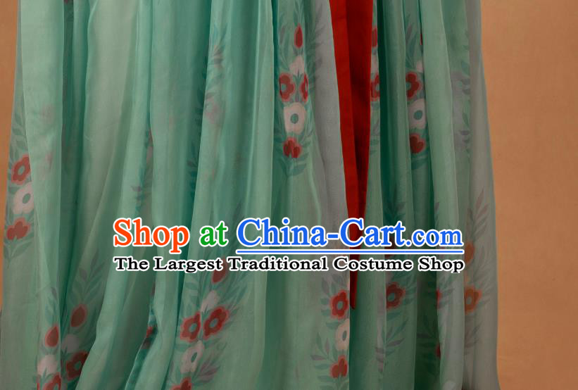 China Tang Dynasty Court Woman Historical Costumes Traditional Ancient Noble Madame Green Hanfu Dress Complete Set