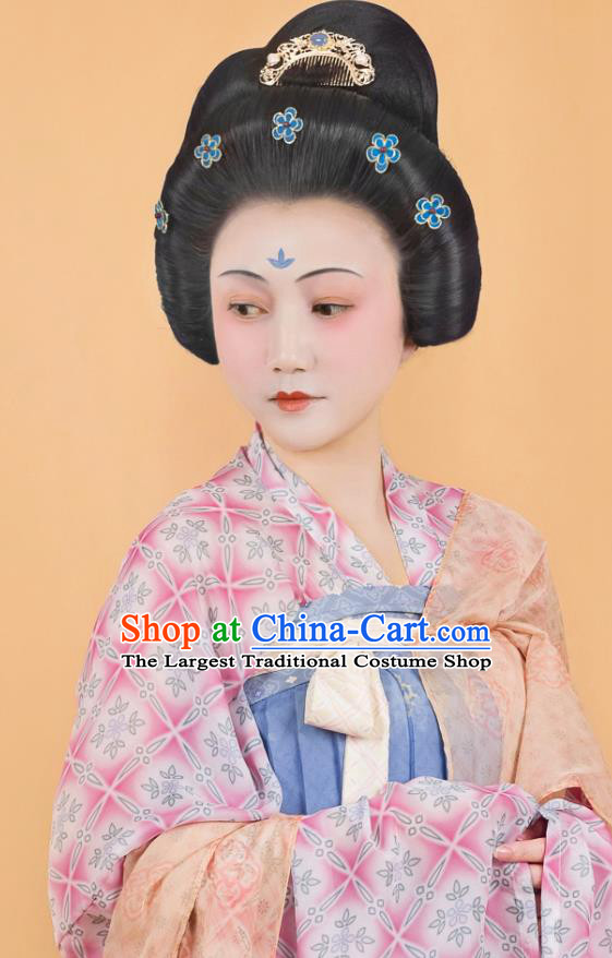 China Traditional Ancient Noble Lady Blue Hanfu Dress Tang Dynasty Royal Princess Historical Costumes