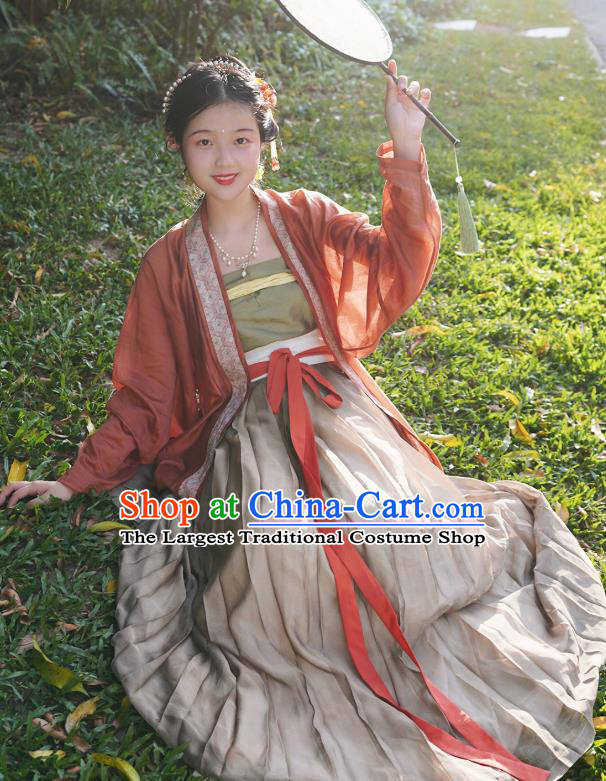 Traditional China Song Dynasty Young Lady Historical Costumes Ancient Village Girl Hanfu Clothing Complete Set