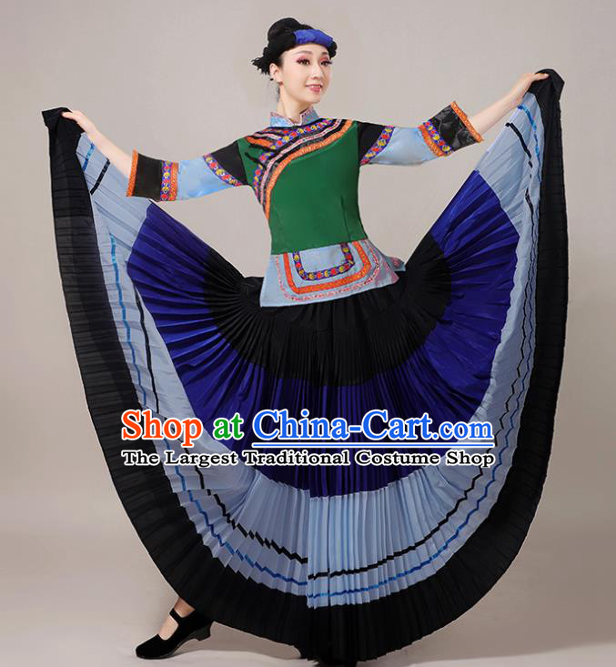 China Xiangxi Nationality Clothing Ethnic Performance Outfits Yi Minority Folk Dance Dress and Headdress