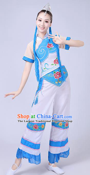 China Yi Ethnic Performance Outfits Xiangxi Minority Dress She Nationality Folk Dance Clothing and Hair Accessories