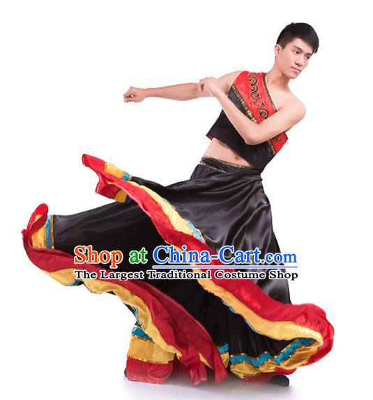 Chinese Yi Ethnic Stage Performance Black Outfits Traditional Yi Nationality Festival Dance Costumes for Men