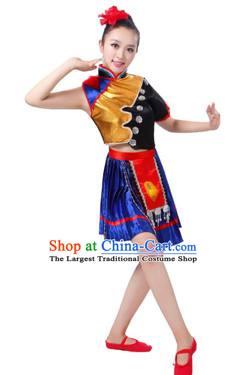 China Ethnic Performance Outfits Minority Folk Dance Dress Tujia Nationality Clothing