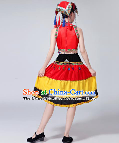 China Guizhou Minority Ethnic Stage Performance Dress Outfits Traditional Yi Nationality Folk Dance Clothing