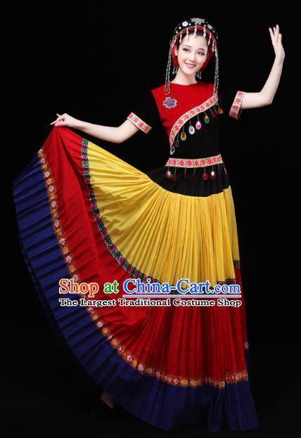 China Traditional Yi Nationality Dance Clothing Liangshan Minority Ethnic Torch Festival Performance Dress Outfits