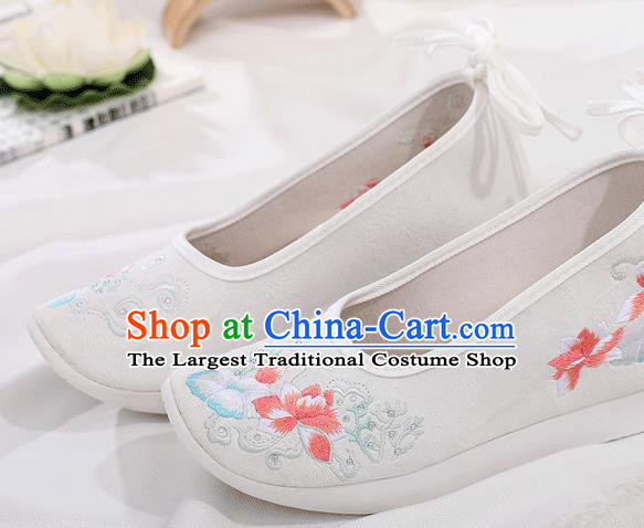 China Handmade Cloth Platform Shoes Traditional Embroidered Lotus White Shoes