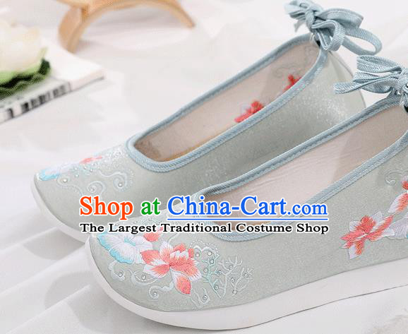 China Embroidered Light Green Cloth Shoes Traditional Shoes Folk Dance Platform Shoes