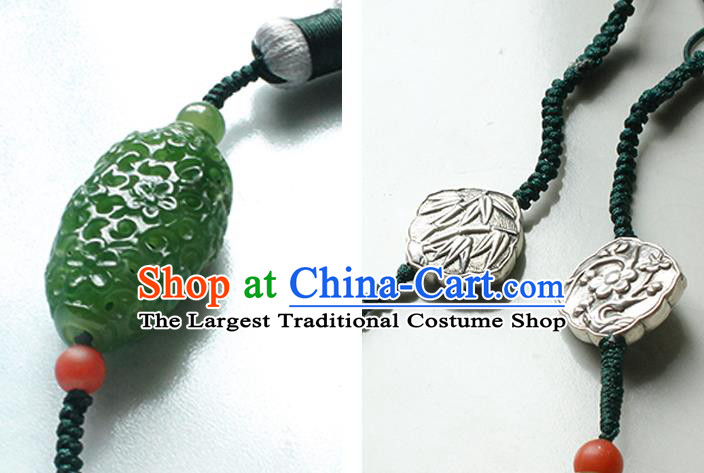 Handmade Chinese Traditional Jewelry Accessories Classical Cheongsam Jade Carving Pendant Tassel Brooch