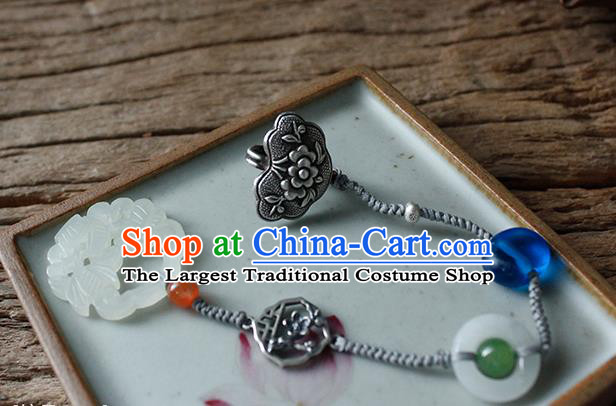 Handmade Chinese Silver Brooch Traditional Jewelry Accessories Classical Cheongsam Jade Pendant