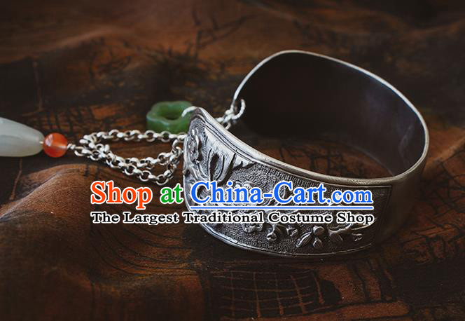 Handmade Chinese Silver Carving Bracelet Traditional Wristlet Accessories Classical Cheongsam Jewelry