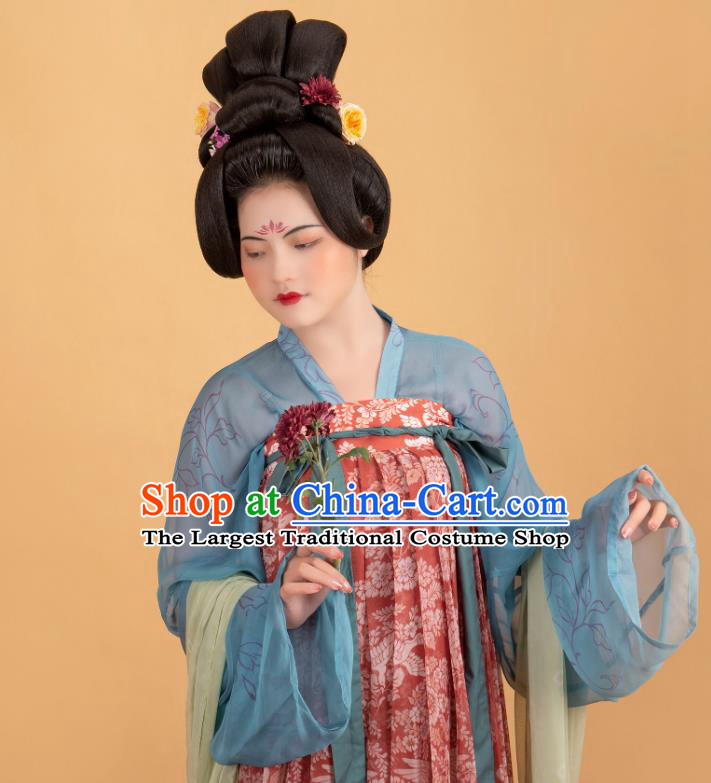 China Tang Dynasty Court Lady Historical Costumes Traditional Ancient Royal Rani Red Hanfu Dress Clothing