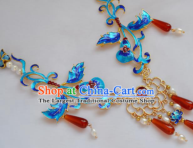 Chinese Ancient Court Lady Tassel Necklace Handmade Traditional Ming Dynasty Cloisonne Necklet Jewelry