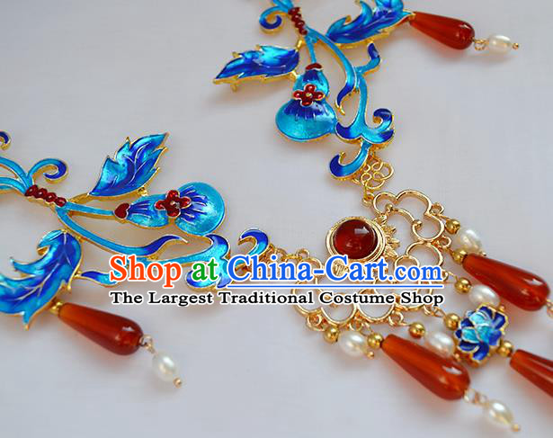 Chinese Ancient Court Lady Tassel Necklace Handmade Traditional Ming Dynasty Cloisonne Necklet Jewelry