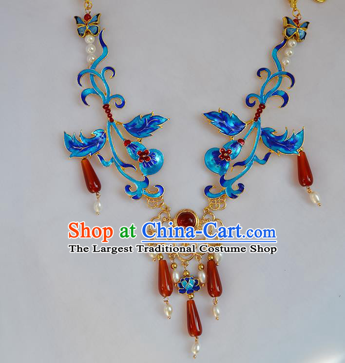 Chinese Ancient Court Lady Tassel Necklace Handmade Traditional Ming Dynasty Cloisonne Necklet Jewelry