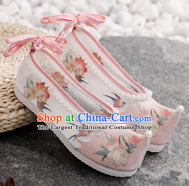 Chinese Traditional Folk Dance Pink Cloth Shoes Classical Embroidered Shoes National Woman Summer Shoes